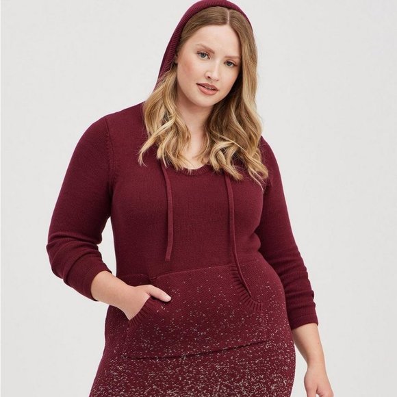 Torrid Lurex Sweater Mini Dress - Burgundy & Gold Size 1 - Picture 12 of 12